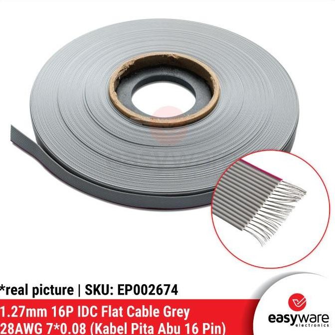 1 METER KABEL FLAT 16P GREY KABEL IDC 16 PIN KABEL PITA 16P ABU-ABU PITCH 1.27MM GRAY FLAT CABLE KAB