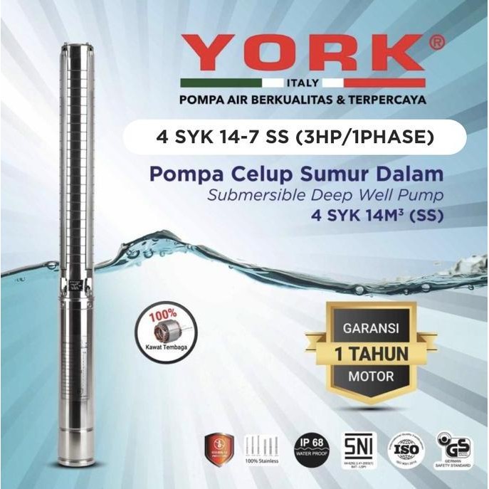 Buruan serbu] YORK 4SYK 14-7 SS 3 hp + c.box submersible 1 phase 4 syk 2,2 kw