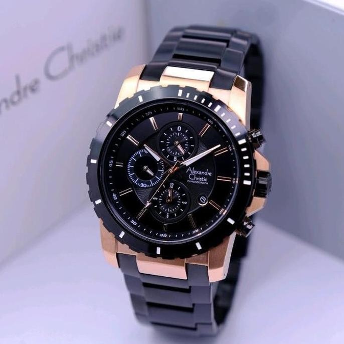 Jam Tangan Pria Alexandre Christie Ac 6141 Ac6141 Black Rosegold Original