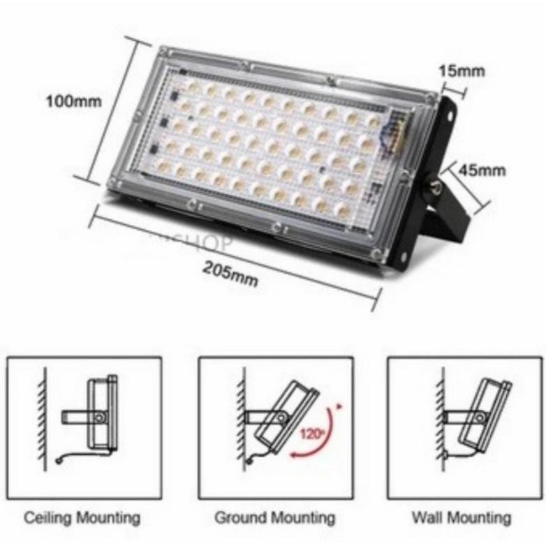 Lampu Sorot Led 50W Dc 12V 12 Volt Lamp Flood Light 50 Watt Outdoor Indoor Taman Slim Tembak