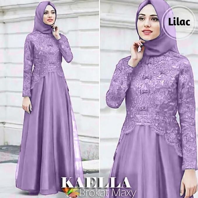 (Good) Gamis Gamis Brukat Kaella Maxy Gamis Warna Lilac Dress Panjang Kebaya