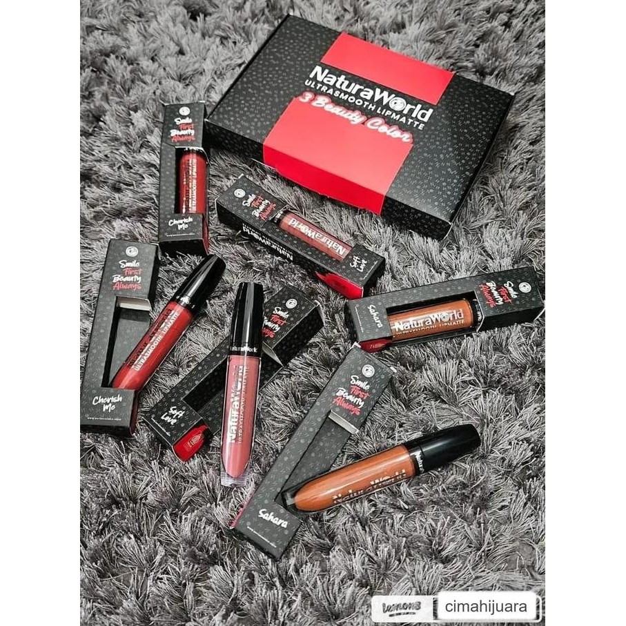 TERBARU - Natura World Lipmatte Ultrasmooth 100% Member ek Matte Tahan 16 Jam Pigmented Color Smooth