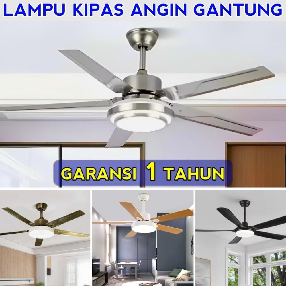 Kipas Angin Gantung Plafon Lampu LED 52 Inch Ceiling Fan Ruang Tamu 5 Bilah Baling Baling