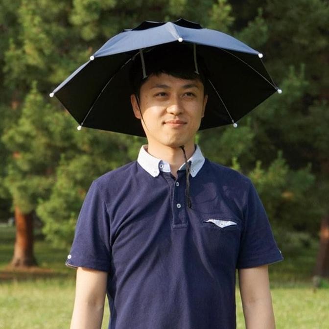 Racun Shopee Re-65 Payung Topi / Topi Payung  Kepala Untuk Mancing Pelindung Hujan Panas Matahari An