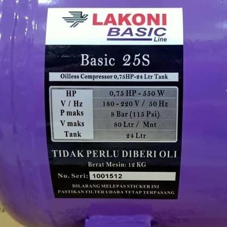 Mesin Kompresor Listrik Lakoni Basic 25S 3/4Hp 25L Oil Less Silent
