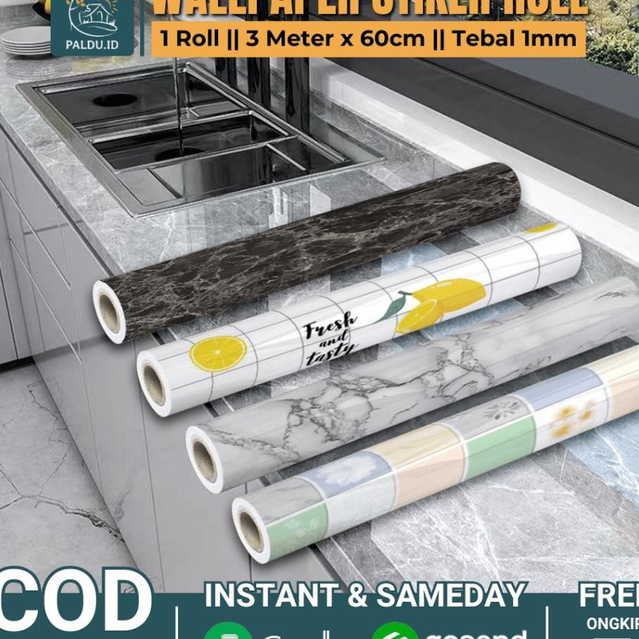 Paldu Id 60Cm X 3Meter Wallr Stiker 3D Motif Marmer Marble Glossy Wallr Dapur Anti Minyak Dan Panas 