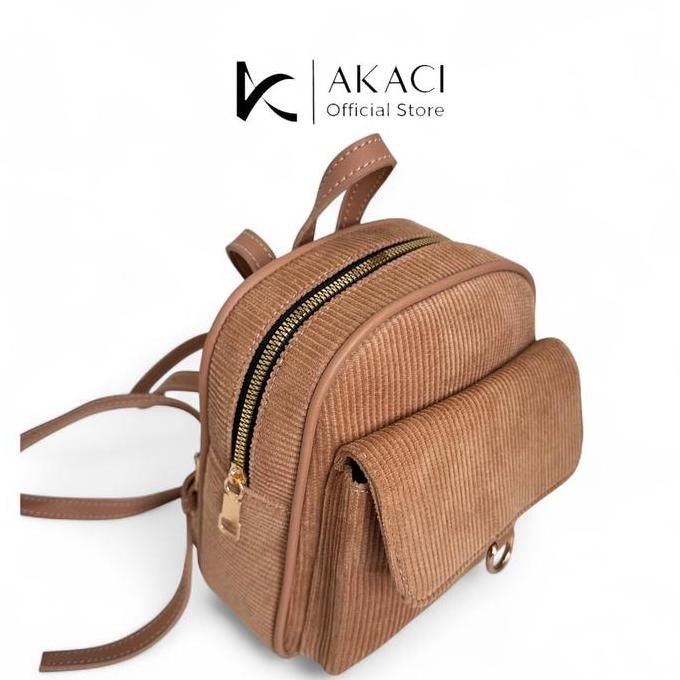 Ransel Mini Wanita Daniel Akaci 20-8480 Bahan Corduroy 2 Ruang Tas Wanita Lucu Kekinian Backpack Cew