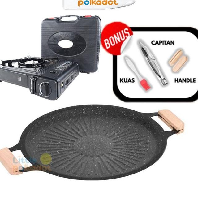 HALITAUTRENDS LITTLEPOLKADOTSET GRILL PAN DAN KOMPOR PORTABLEA ALAT PANGGANGAN GRILL PAN BBQ KOREAN 