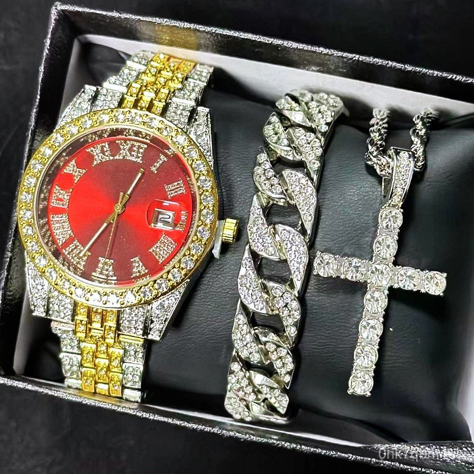 diamond watch Diamond-set English Watch Bracelet Necklace Set Hip-Hop Watch Wristwatch watch set RLX