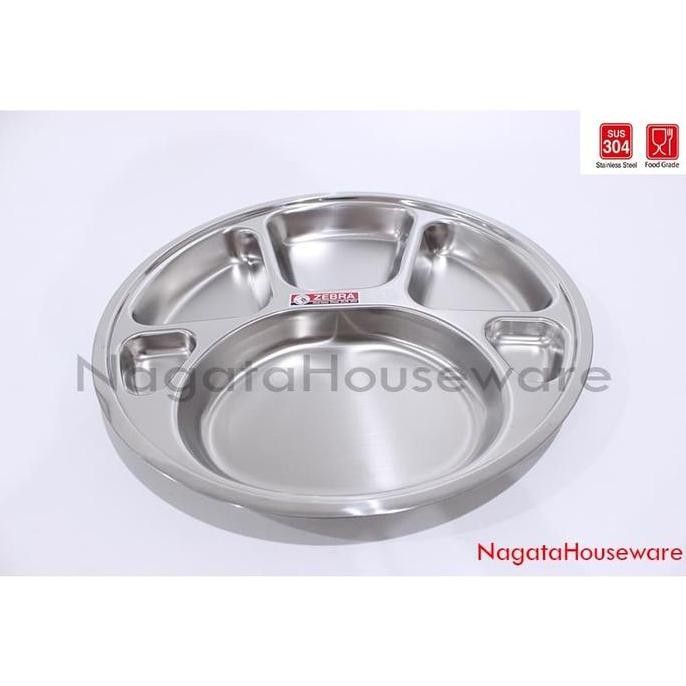 (Good) Nampan Bulat Stainless / Piring Makan Sekat / Piring Makan Stenlis Round Compartment 35cm Zeb