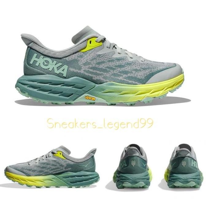SepatuHikingTrailRunningHokaSpeedgoat5Vibram Grey Green Yellow