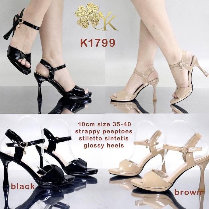 YKshoes 1799 heels 10cm peeptoes strappy heels stiletto heels black brown heels sepatu hak tali pend