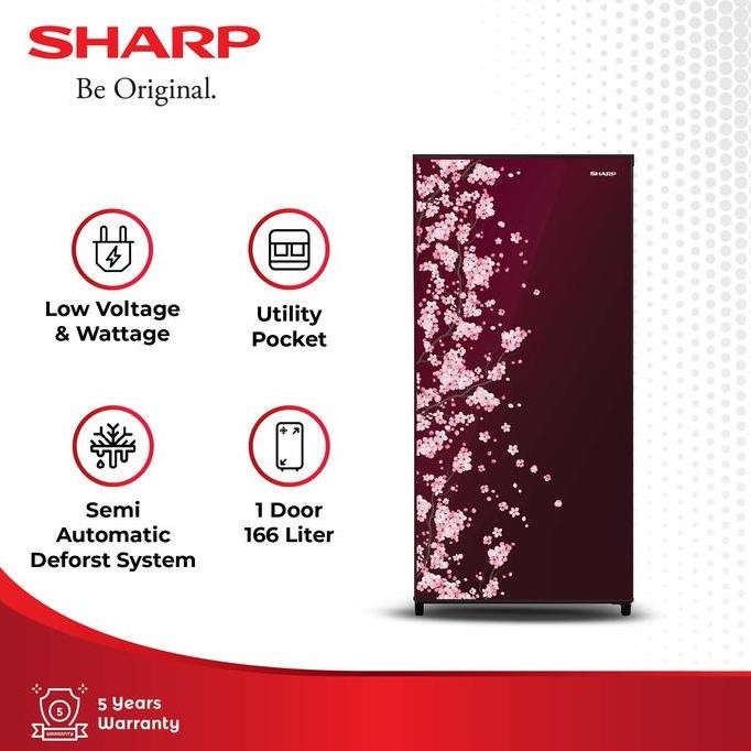 Sharp Kulkas 1 Pintu 157 Liter Sj-N182D-Vr / Sjn 182 Dvr / Sjn182 Kirei Iii Sakura Series