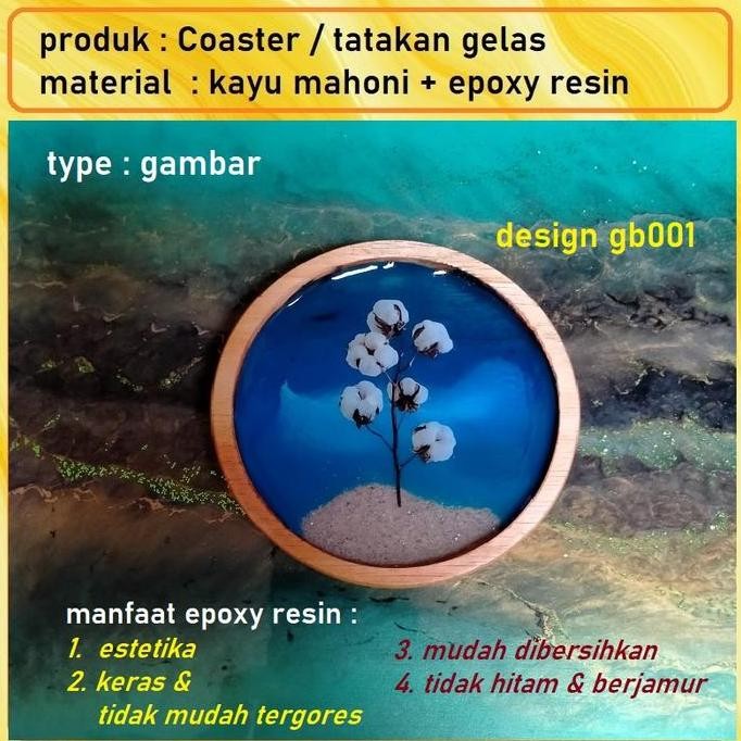 Tatakan Gelas : Kayu + Epoxy Resin - D 90 Mm