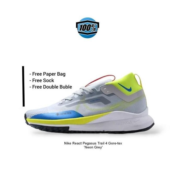 New  sepatu Nike React Pegasus Trail 4 Goretex 'Neon Grey' Sneakers Pria