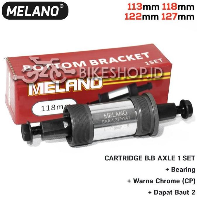 Bottom Bracket BB Axle As Gir MELANO 127 / 122 / 118 / 113mm Chrome Hitam | High Quality murah
