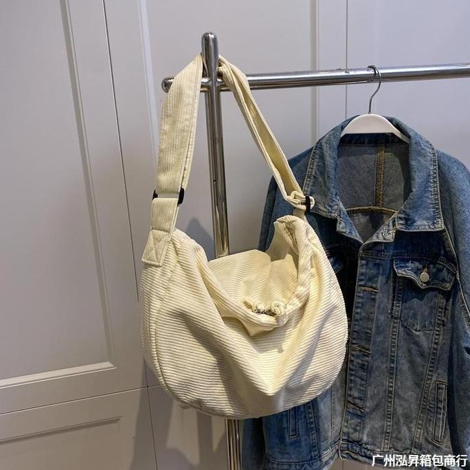 ReadyTas Korduroi Kasual Wanita Tas Bahu Retro Baru Tas Selempang Sederhana Wanita Tas Siswa Berkapa