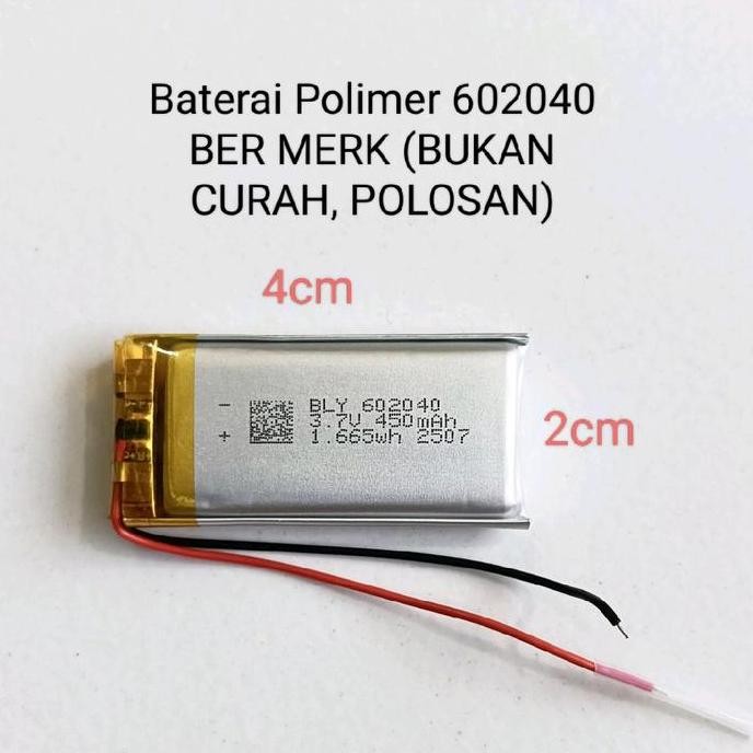 Baterai Polimer 602040 3.7V 450 Mah Polymer Batere Charge Batre