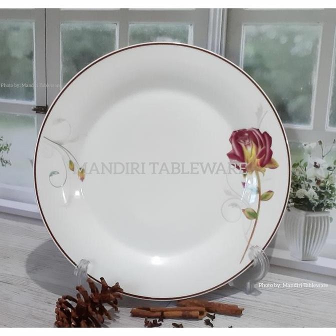 6 Pcs Piring Makan Ceper Keramik 10 Inch | Tebal | Motif Rosewood | Best Quality