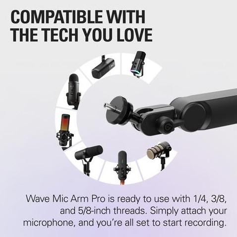 ELGATO Wave Mic Arm Pro - Lengan Mikrofon Profil Rendah dengan Suspensi Gas & Saluran Kabel Tersembu