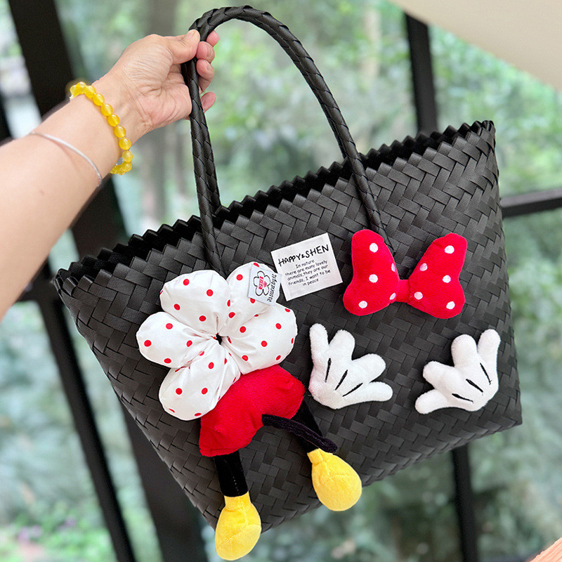 [Saror]Tas Anyaman Fashion Besar, Tas Jerami Kapasitas Besar, Tas Pantai Anyaman Plastik, Tas Tangan