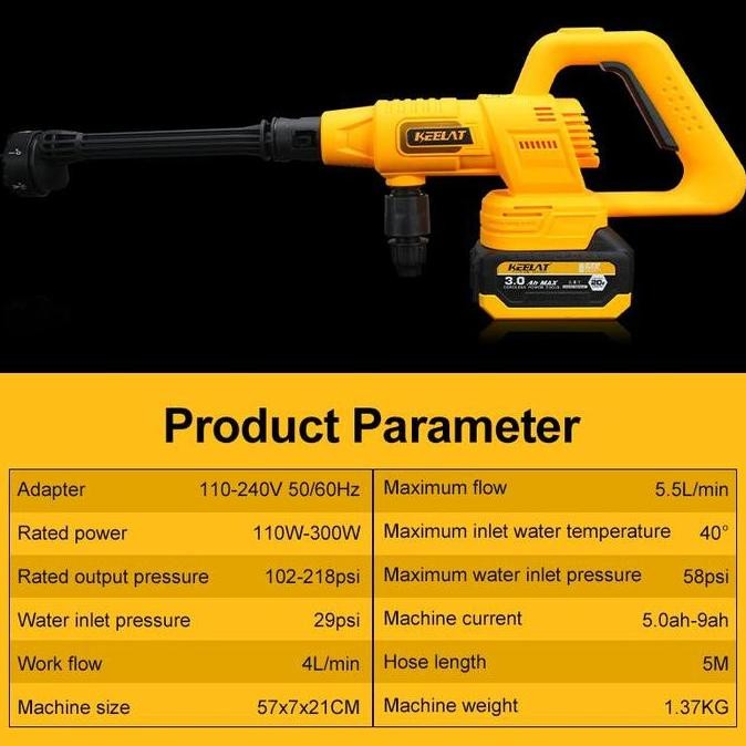 Keelat Kpw009 Alat Cuci Mobil Tekanan Tinggi Portabel Listrik Tanpa Kabel Jet Cleaner Pembersihan La