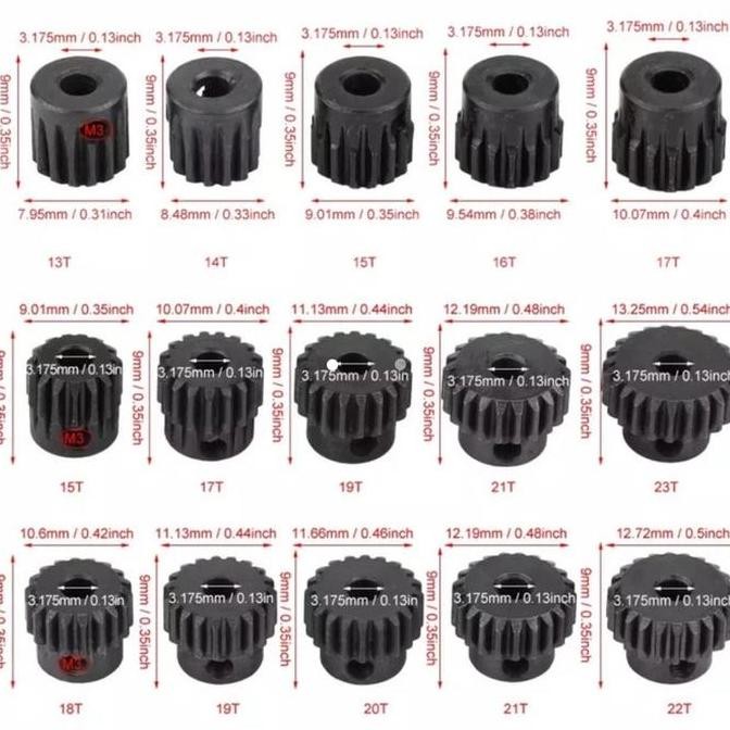 Gear Pinion 48Dp 18T - 23T Shaft 3.175Mm Rc 3Racing Sakura D3 D4