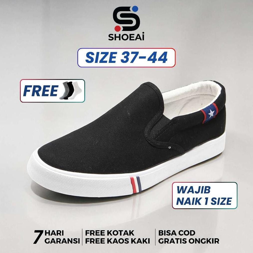 SHOEAI Star Slip On Sepatu Kasual Pria Wanita Trendy Sol Karet