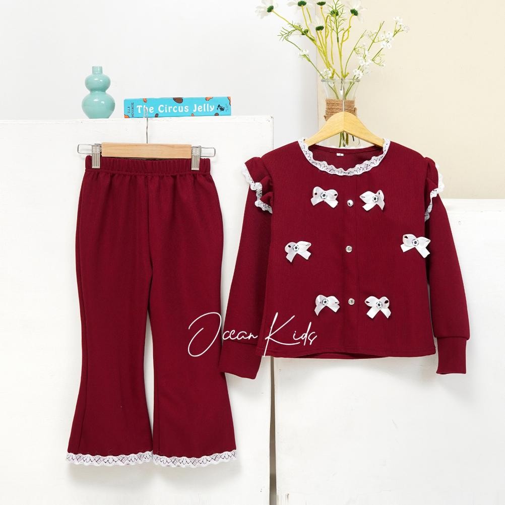 Setelan Cardigan Anak Perempuan Popy Cardigan Anak Perempuan Model Pita Usia 1-11 Tahun