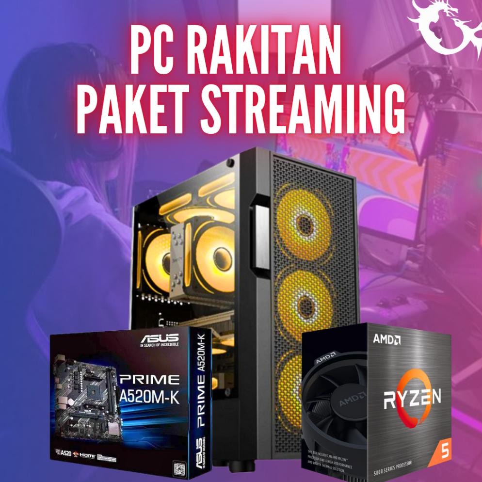 NEW PC Rakitan Paket Streaming Ryzen 5 5500 | RAM 32 GB Kit | Asus A520M | RTX 3050 6GB Asus Dual - 