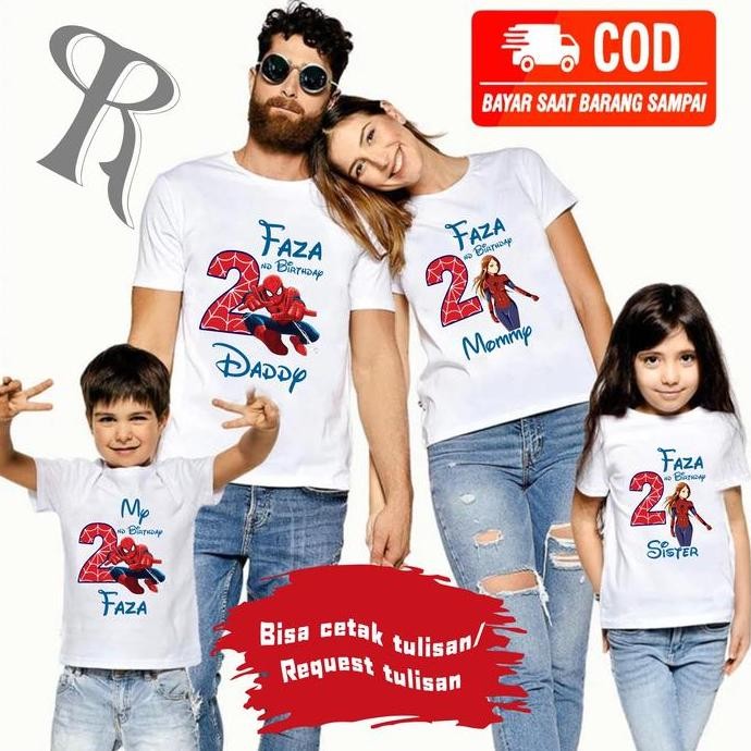 PROMO DISKON - BAJU KAOS COUPLE KELUARGA |KAOS CUSTOM FAMILY CUSTOM ULANG TAHUN TEMA SPIDERMAN-BISA 