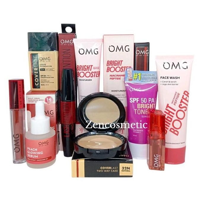 OMG oh My Glow Kosmetik Komplit Seserahan/ PAKET OMG Cosmetics Foundation Liquid Mascara Peach Masca