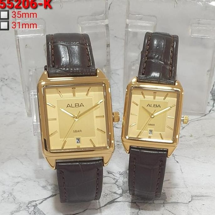 PROMO DISKON - Jam Tangan Alba Couple tali kulit tgl aktif Sepasan original