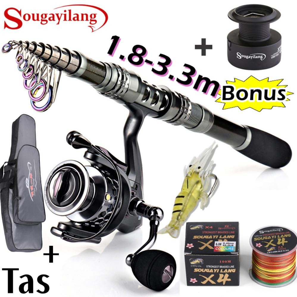 Sougayilang Joran Pancing Set 1.8-3.3M Carbon 1000-5000 Reel 5.5:1 Joran Set Lengkap Di Laut