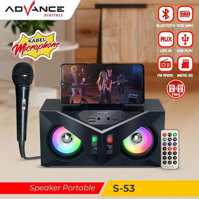 Speaker Karaoke Bluetooth Karaoke Advance S53 / S-53 5 Inch Gratis 1 Mic Garansi Resmi Retro Origina