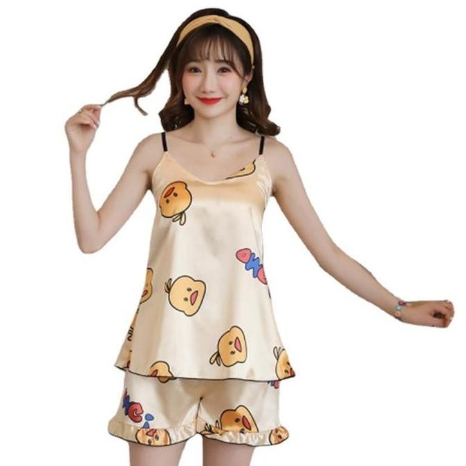 Set Piyama Wanita Tanktop Sexy Cup Bra Bahan Silk Premium Import Hcs