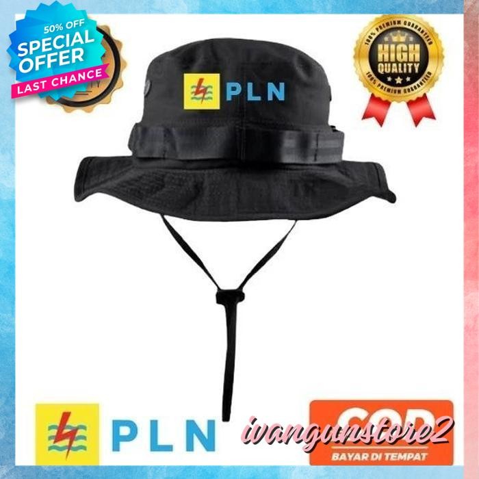 TOPI RIMBA GUNUNG HAT CAP DISTRO BUMN PLN PERUSAHAAN LISTRIK RI CUSTOM NAMA SABLON BORDIR SOUVENIR O