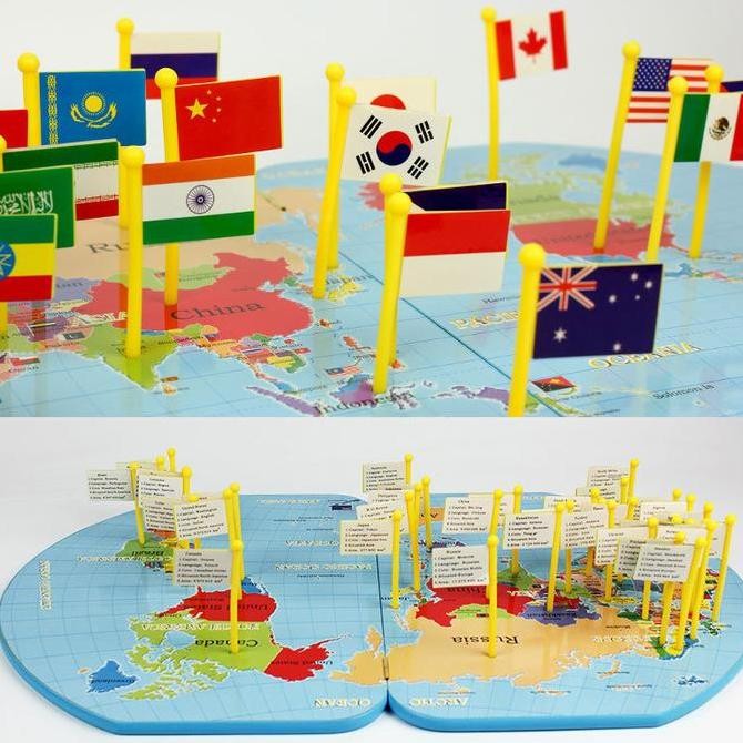 TERBARU - Montessori Map of The World National Flag