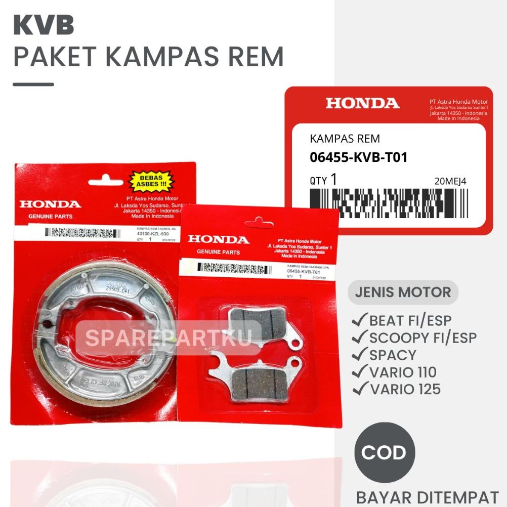 KVB PAKET KAMPAS REM DEPAN BELAKANG BEAT FI ESP / SCCOPY FI ESP / SPACY FI / VARIO 110 FI CBS / KAMP