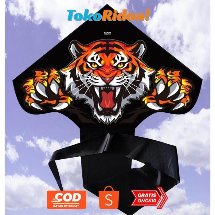 ed-76 Layangan Kain Tahan Air Motif Macan 81cm Viral