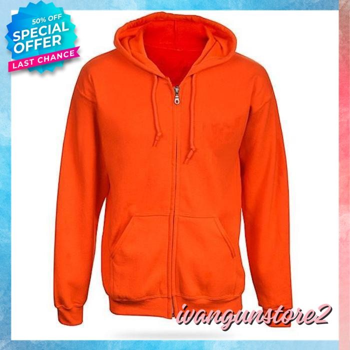 JAKET HOODIE SLETING ZIPPER RESLETING ZIPER DISTRO OREN ORANGE ORANYE JINGGA WARNA POLOS CUSTOM INDO