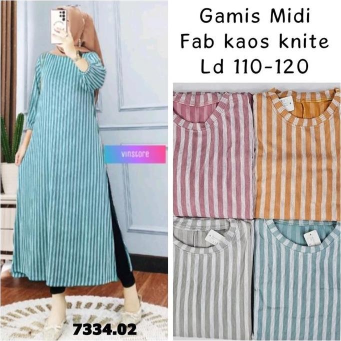 Gamis midi salur wanita /baju / pakaian muslim Polos Dress Motif