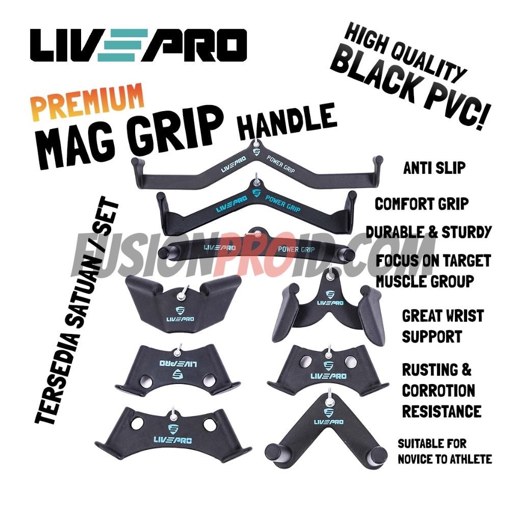 READY INSTANT Livepro MAG Power Grip Handle Bar Cable Attachment Gym Fitness Fitnes Hand Handel Lat 