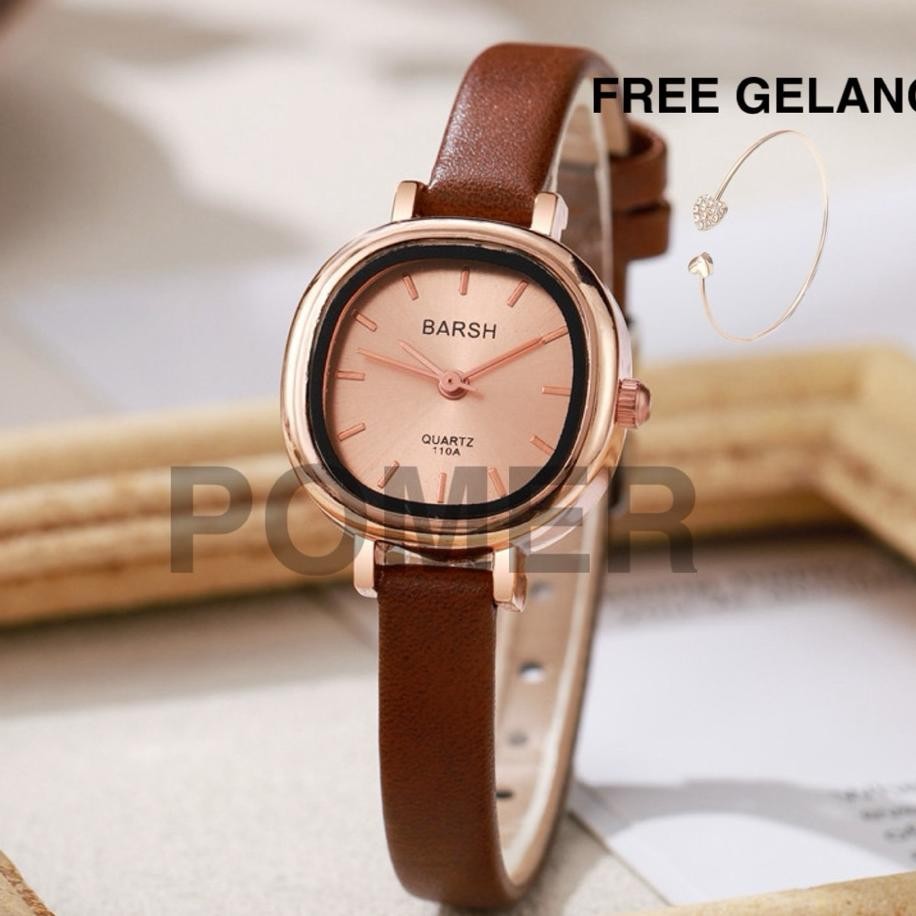 Free Gelang Jam Tangan Korea Wanita Jam Analog Kecil Tali Kulit Korea Fashion Jam Tangan Wanita Jam 