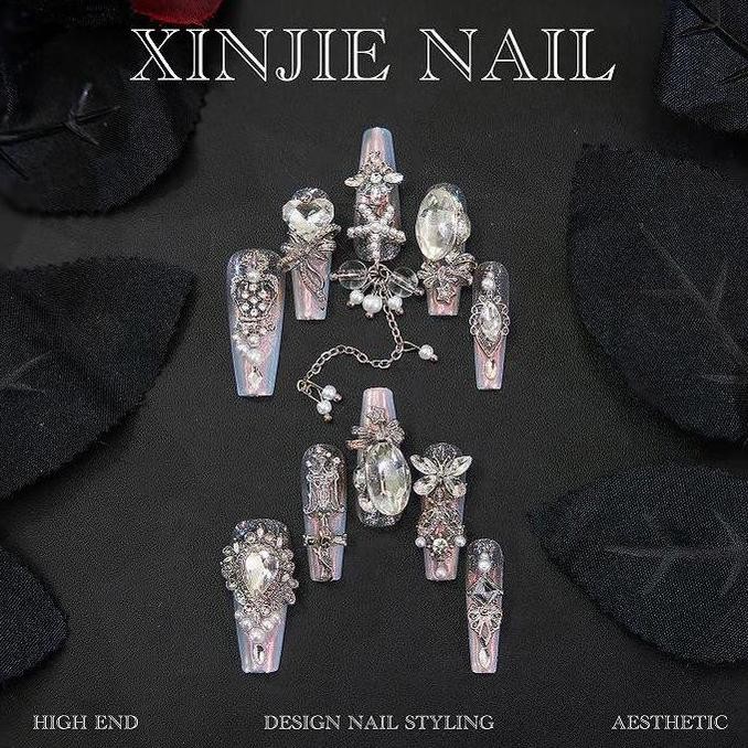 XIN kuku palsu premium nails art kuku palsu biru kuku palsu merah maroon kuku palsu lem fake nails c