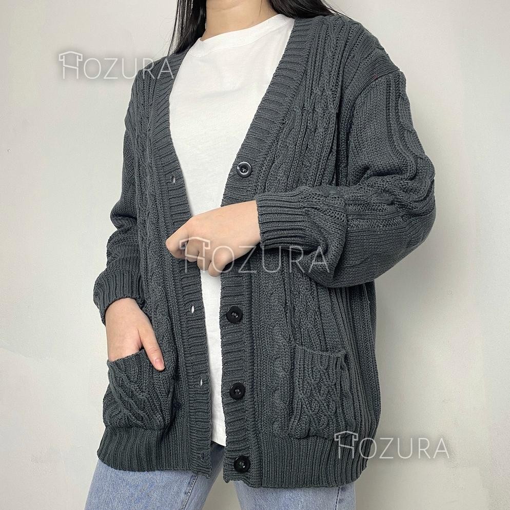 Hozura - Cardigan Sweater Rajut Kepang Wanita Premium Lanna - Cardigan Cable Tumblr Premium By Lizzy
