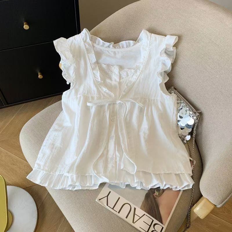 Dainty VogueKemeja Dua Potong Palsu Kotak-Kotak Gaya Korea Untuk Wanita, Atasan Rompi Tanpa Lengan L