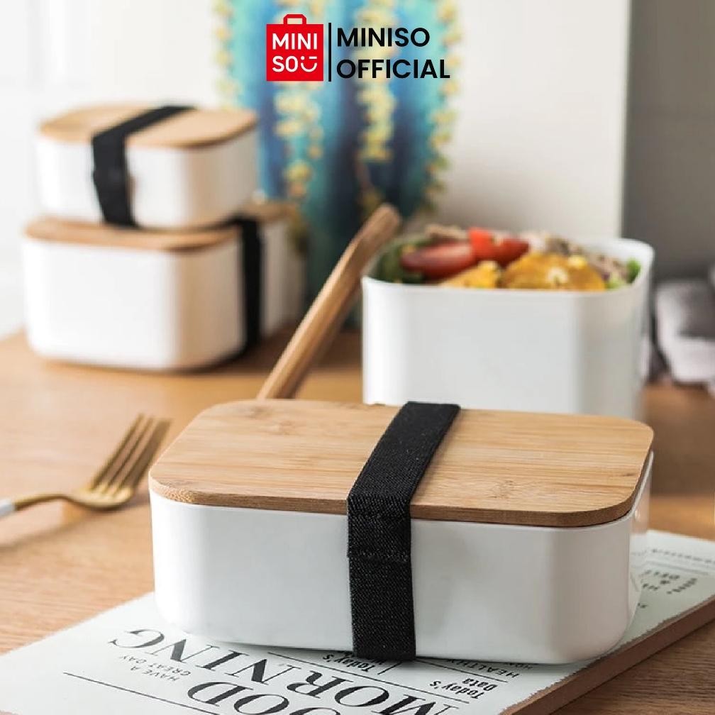 READY STOK MINISO Kotak Mankanan Bento Sendok Garpu Set Kotak Bekal Makan Lunch Box Tempat Bekal 900