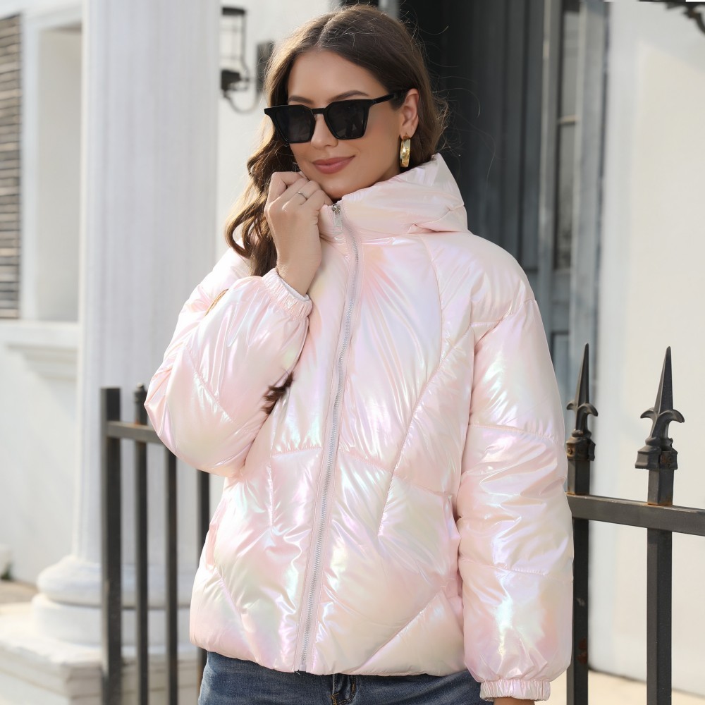 Fashion Glossy Cotton Hooded Puffer Jacket