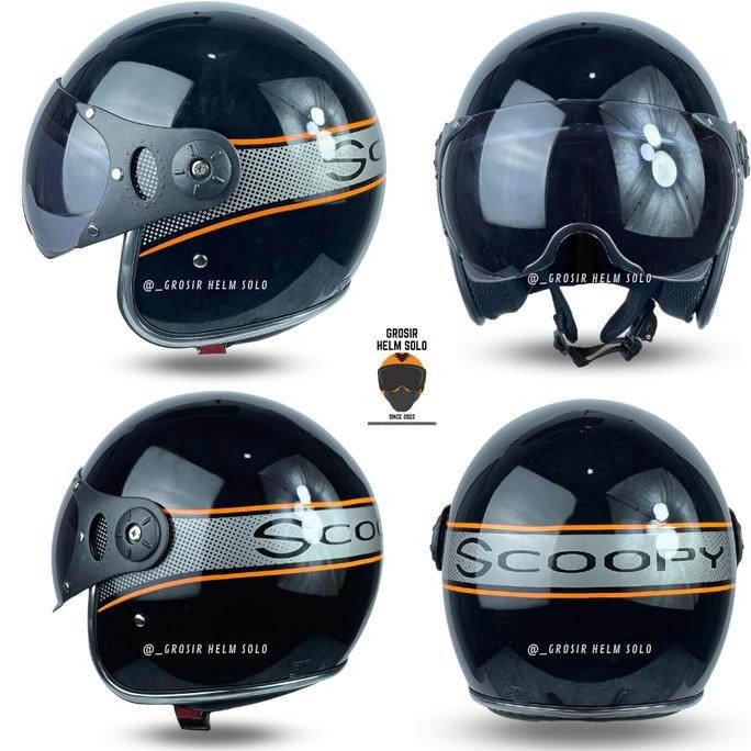 HELM BOGO SCOOPY MODEL KACA PILOT WARNA PUTIH / HITAM LIST CROM TERBARU SNI COD SHA